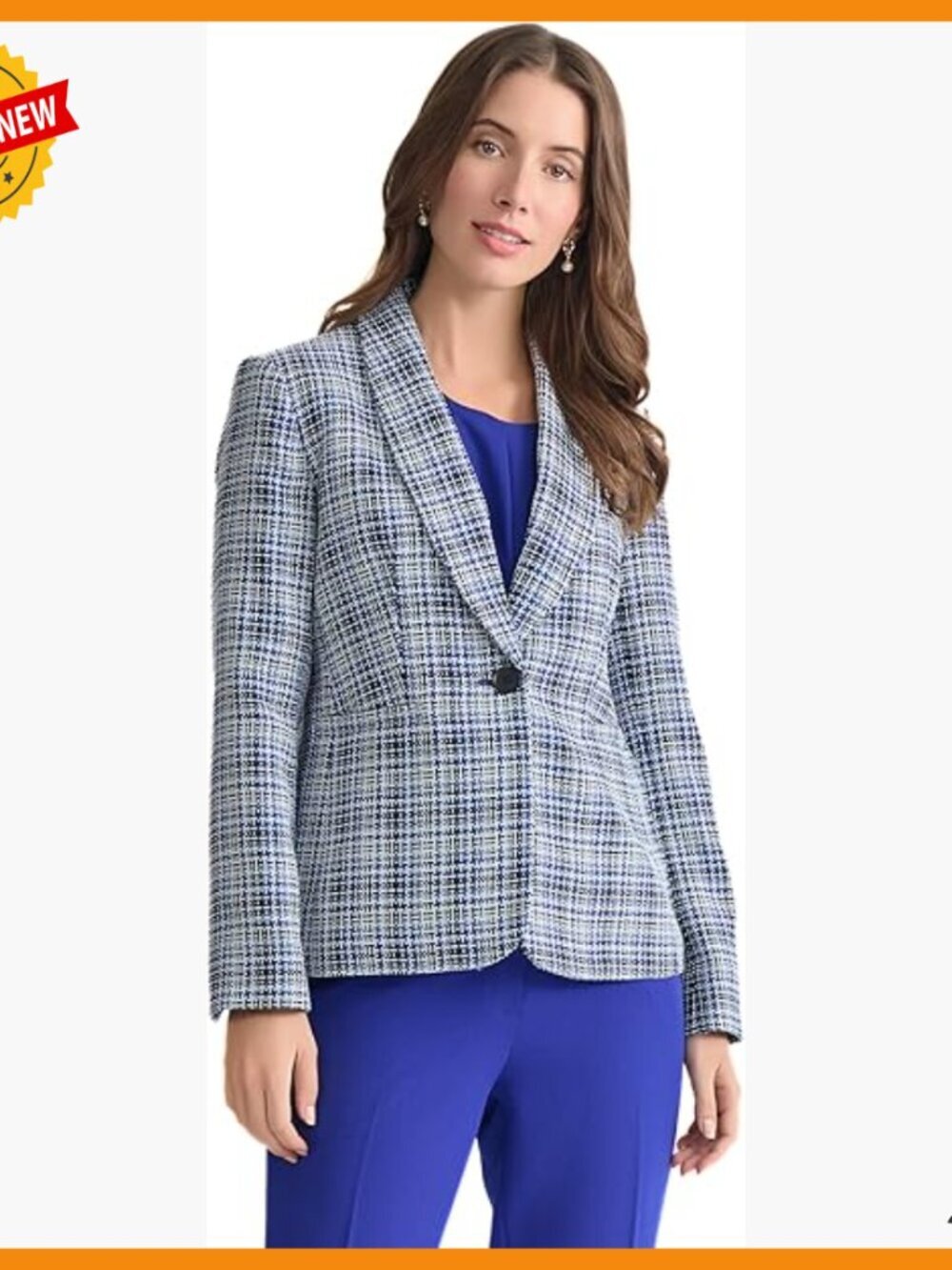 Petite Shawl Collar Tweed Blazer, One-Button, Tailored Fit, Wrinkle-Resistant